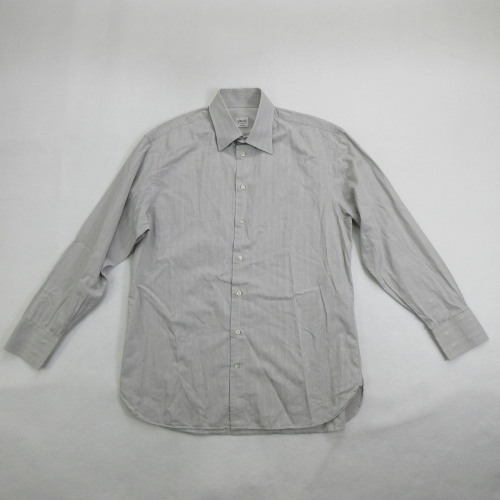 Armani Collezioni Men Dress Shirt 16.5 R Gray Micro Check Long Sleeve Italy